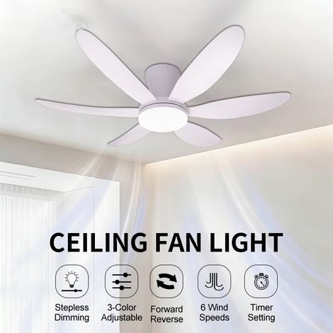 Ventilo plafond 6 pales – Diamètre 109 cm – Moteur économe – 3 températures – 6 niveaux – Séjour