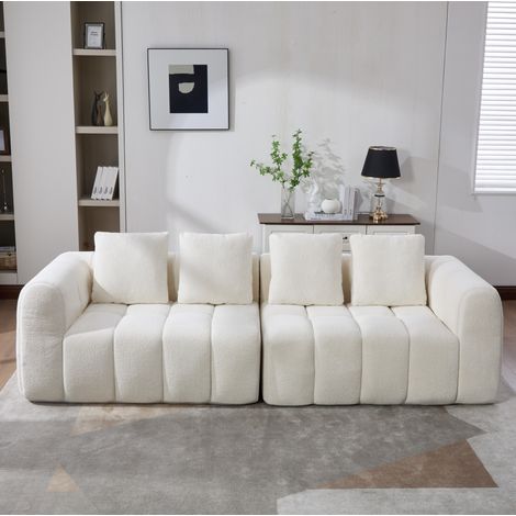 Sofá modular 260x96x80 cm en tejido beige, para salón moderno FloraGrace (1/5)
