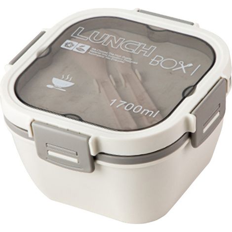 Boîte à salade en plastique à 2 compartiments, compatible micro-ondes, blanche, 1700 ml, idéale pour les pique-niques légers et faciles à transporter, parfaite pour les employés de bureau. (1/5)