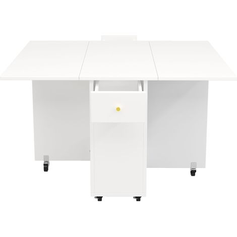 Table de cuisine pliable 120x75x75 cm blanche avec tiroirs