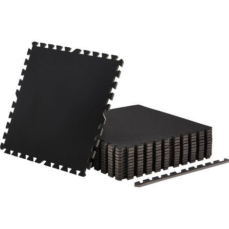 Mophorn Esterilla Puzzle de 12 Piezas, Suelo de Goma EVA de 610 x 610 x 14 mm, Colchoneta de Ejercicios de Alta Densidad, Negro, Antideslizante, Reducción de Ruido y Protección contra Impactos (1/5)