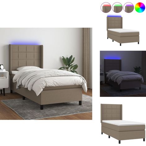 Sommier à lattes de lit matelas et LED Taupe 90x190 cm Tissu - Lit Plateforme - Lit Avec Rangement - Lit Design - Lit Moderne - Lit Couleur Taupe (1/5)
