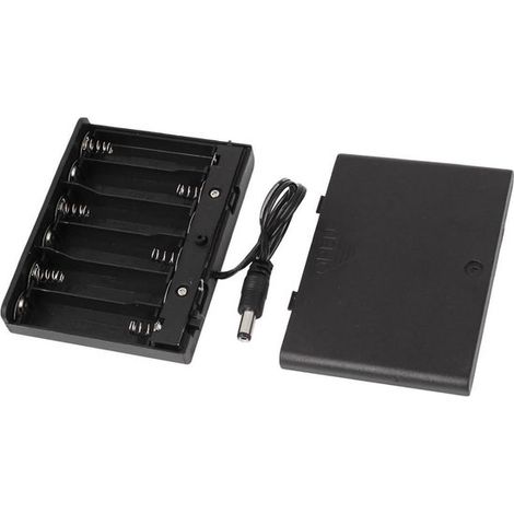 Allecto plus – Batteriehalter für 9-V- und 6 AA-Batterien mit DC-Stecker und geschlossenem Gehäuse