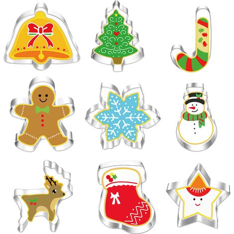 Lot de 9 emporte-pièces de Noël en acier inoxydable Pour biscuits, gâteaux, cookies et pâtisserie chemin de table Noël rouge, chemin de table de Noël tissu (1/5)