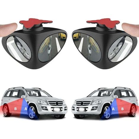 Miroir d'angle mort réglable de voiture 2 pièces, miroir d'angle mort convexe, rétroviseur latéral grand angle auxiliaire adhésif pour l'observation des roues avant et arrière (noir) (1/5)