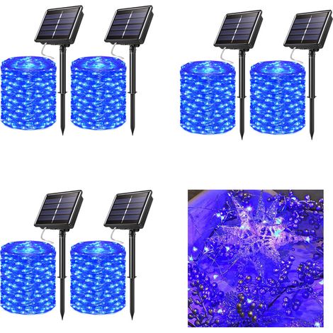 Pack de 6 15m solaire Fairy Tale Light, 150 LED 8 modes solaire Noël lumière jardin décoration fil de cuivre (Bleu) (1/5)
