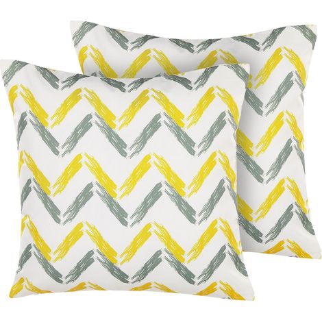 Set di 2 cuscini da Giardino in Poliestere Giallo e Grigio Zig-Zag 45 x 45 cm Affile