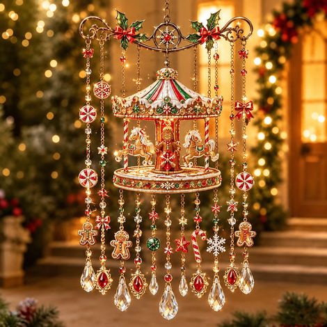 Attrape-soleil carillon de Noël Modèle C carrousel en pain d'épices acrylique 15 cm 88 g – Livraison gratuite