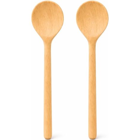 Cuillères en Bois - Lot de 2 - Hêtre Naturel - Résistant à la Chaleur - Cuisine et Pâtisserie - 20 cm (1/5)