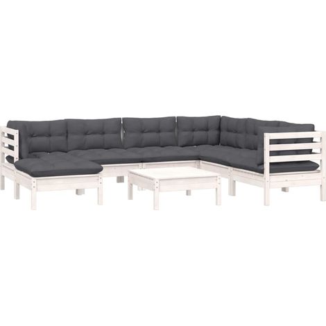 vidaXL Set Divani da Giardino 8 pz con Cuscini Bianchi Legno di Pino (1/4)