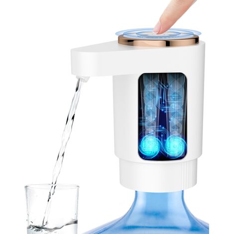 Pompe à eau électrique rechargeable par USB, compatible avec seaux 5 gallons (19L), fonction marche/arrêt automatique, blanche. (1/5)