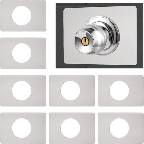 Lot de 8 plaques de renfort de serrure de porte en acier inoxydable - Kit de réparation auto-adhésives carrées pour fixer les poignées de porte (argent, 13 x 9 cm) (1/5)