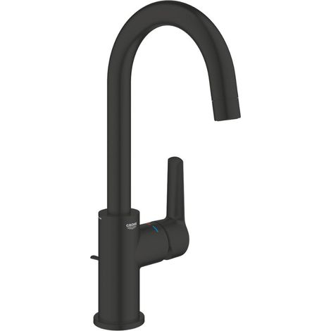 Mitigeur monocommande lavabo noir mat – Bec tube pivotant – Limiteur de température – GROHE SilkMove 28 mm – 242032432 (1/5)