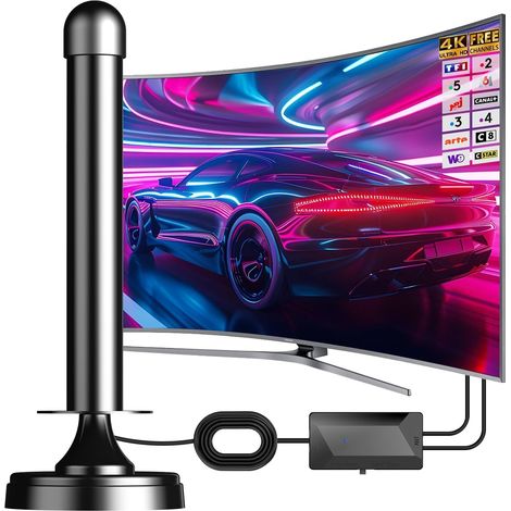 Antenne TV Intérieure Puissante TNT HD, le plus récent Antenne TV Intérieur avec Amplificateur de Signal à Gain Élevé, Réception Longue Portée à 360° avec Base Magnétique Solide pour,Antennes TNT (1/5)