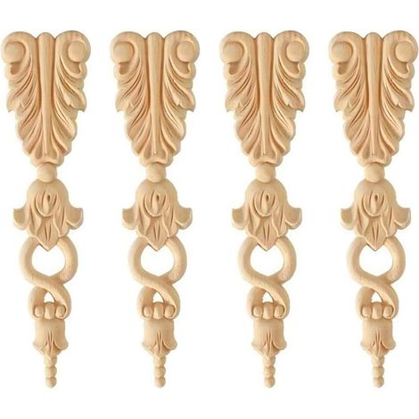 4 Pièces Moulure Décorative en Bois, Onlay Applique Sculpté, Objet Décoratif, Décalcomanie pour Sculpture, Ornements pour Meubles (1/5)