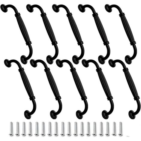 Poignées de meubles, lot de 10, poignées de tiroir/porte, alliage d'aluminium, 128 mm, noires
