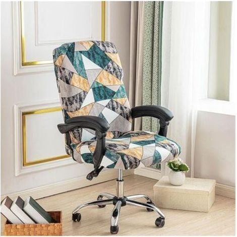 (Style géométrique) Housse de Chaise de Bureau Universelle Extensible, Style Simple Housse de Fauteuil Rotatif Lavable pour Chaise de Bureau Pivotante Ordinateur Gaming Accoudoirs Chaise (1/4)
