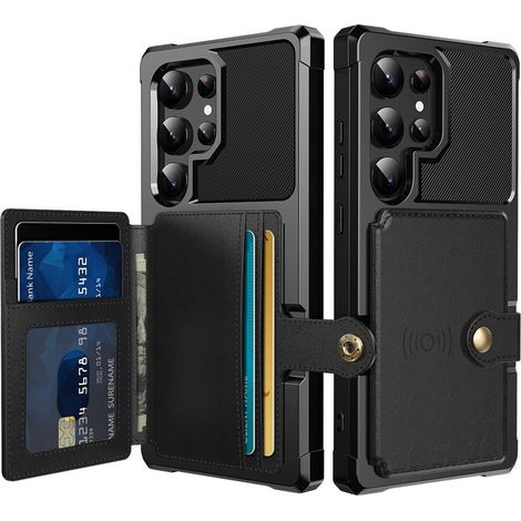 Custodia per Samsung Galaxy S24 Ultra, con porta carte e supporto, nera (1/5)