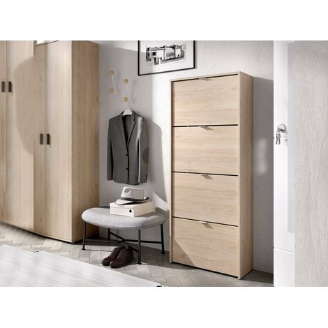 Dmora - Zapatero Dmurie, Zapatero para entrada que ahorra espacio, Zapatero con 4 puertas abatibles, 61x25h149 cm, Roble (1/5)