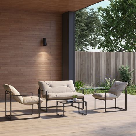 Salon de jardin 4 pièces 4 personnes avec canapé 2 places, 2 fauteuils et 1 table basse ChiMi gris