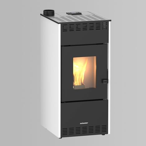 Estufa de Pellets 10 kW RHEA Blanca Silenciosa hasta 90 m² (1/4)