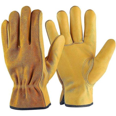Guanti da lavoro in pelle bovina, multifunzionali, ideali per autisti, lavori fai da te, giardinaggio, stoccaggio e agricoltura (XL, gialli)