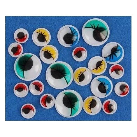 Bewegliche Augen mit Wimpern, gemischt, 24 Stück