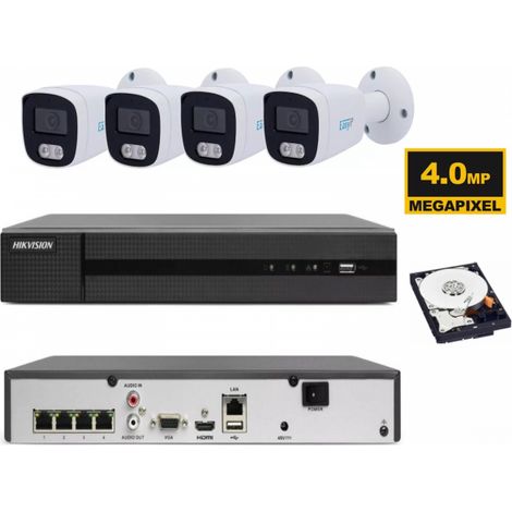 KIT VIDESORVEGLIANZA IP POE 4 MPX NVR 4 CANALI 4K 4 TELECAMERE BULLET 4 MP CON AUDIO HDD 1TB