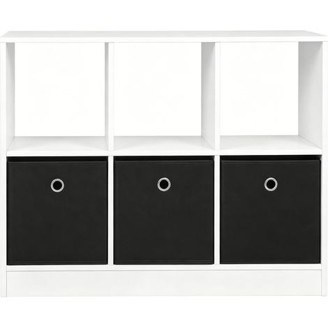 Étagère cube blanche et noire avec 3 tiroirs en tissu - Rangement pour salon, bureau ou chambre (1/5)