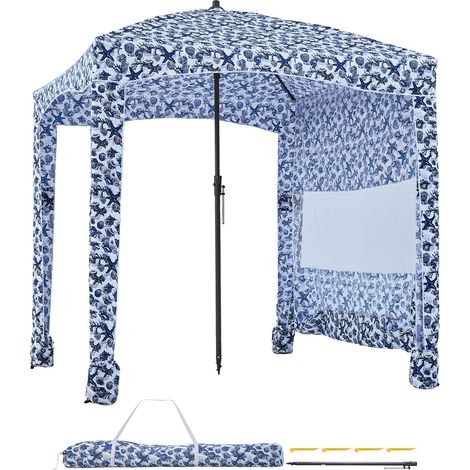 Cabane de Plage 1,83x1,83m avec Paroi Latérale, Protection UPF 50+, Montage Facile, Poches à Sable, Ombre Portable pour Famille et Amis (1/5)