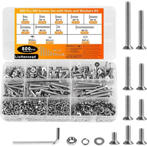 800 vis M4 inox tête fraisée 6 pans creux + écrous rondelles (1/5)
