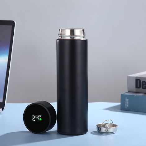 Sollbry Intelligente Wasserflasche aus Edelstahl mit intelligentem LCD-Touchscreen, hält heiß oder kalt, tragbarer Reisebecher, für Tee, Kaffee, doppelwandige Vakuumisolierung (schwarz) (1/5)