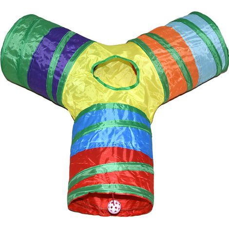 Katzentunnel – Ausziehbarer 3-Wege-Tunnel aus dickem Stoff – Katzenspielzeug für drinnen – Maße ausgeklappt: 60 x 30 cm – 1 Stück (1/5)