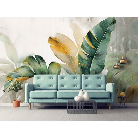 Fototapete Blätter Abstrakt Grün, für Wohnzimmer und Schlafzimmer, 150 x 105 cm – Komplettset inkl. Kleister & Anleitung (1/5)