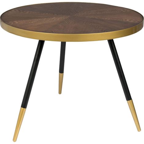 Table basse ronde en métal et bois ø61cm - Bois foncé - DENISE (1/6)
