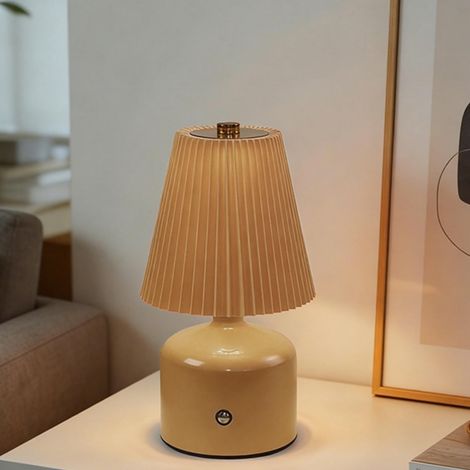 Petite lampe de table sans fil de champignons Contrôle tactile 3 couleurs Lampe rechargeable plissée de base métallique d'éblouissement sans pas pour table de nuit-Yellow (1/5)