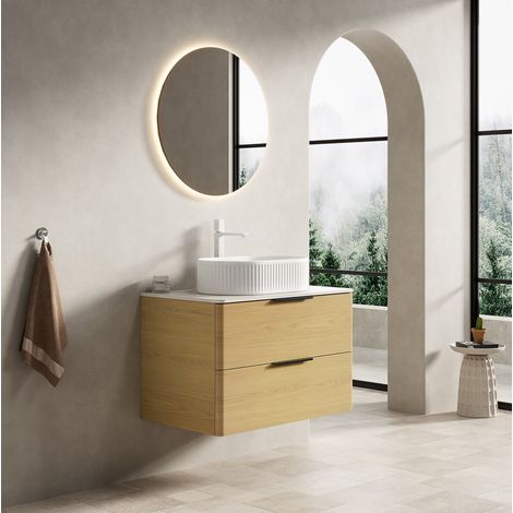 Mobile bagno sospeso 75 cm con lavabo ovale, top in pietra sinterizzata e 2 cassetti (1/5)