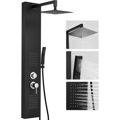 AURALUM MAX Colonne de Douche Hydromassante,Robinet 3 Fonctions,Système de Panneau de Douche avec 3 Modes,Douche de Massage Ensemble de Douche NoirAcier Inoxydable Brossé 1178 mm (1/5)