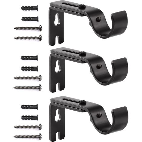 Supports de tringle à rideaux réglables - Supports robustes pour tringle à rideaux de 2,5 cm (lot de 3, noir) (1/5)