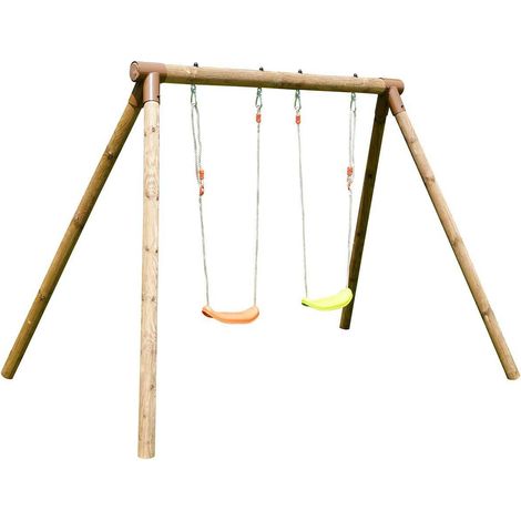 SOULET - Columpio de Madera Infantil para Jardín 2 Plazas 230x205x190 cm - Pórtico de Madera con 2 Columpios Regulables - Resistente y Seguro - Incluye Anclajes y Tornillería - Fácil Montaje (1/5)