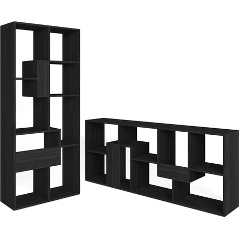 Skraut Home - Libreria scaffale, Scaffali in legno a ripiani, 67x31x162cm, Per libri, Stile moderno, Nero (1/5)