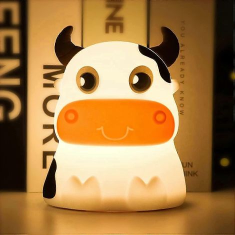 Night Light for Kids, Tap Control Nightlight Lamp, 7 Colors Mode, Silicone Cute Animal Cow LED (Cows-Battery Powered) (1/5)