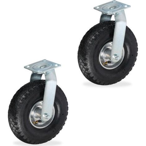 Roue Pivotante - Pneumatique 3.00-4 - Plaque Acier Galvanisé - Charge Max 120 Kg - Lot De 2 (1/5)