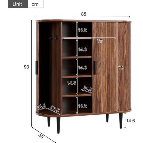 Buffet avec 2 portes coulissantes, portes rideau et 4 crochets, armoire rangement moderne grand volume salon et couloir, 85x40x93 cm (1/5)
