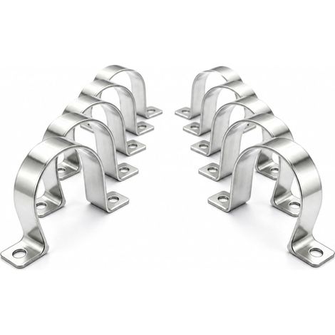 Paquete de 10 abrazaderas para mangueras de Ø 50 mm - Abrazaderas de doble orificio en forma de U de alta resistencia - Acero inoxidable - Para tuberías (1/4)
