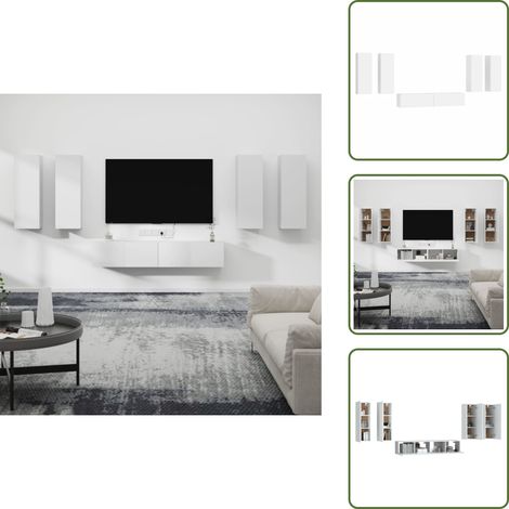6-tlg. TV-Schrank-Set Weiß Holzwerkstoff - TV-Schrank - Holzwerkstoff Möbel - Weißer TV-Stand - Wandmontage - Fernsehtisch (1/5)