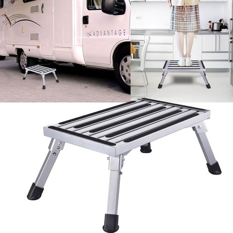 Marche Pied Pliable Escabeau Pliant Aluminium Marchepied Caravane Antidérapant Capacité 150 kg, Taille 47 x 30 x 23 cm