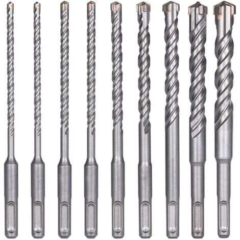Forets à Béton, 9PCS (5 mm 16x160 mm) Foret Carrelage, Foret à Percussion Électrique SDS-Plus pour Perforateur, Forets Transversaux pour Béton, Brique, Pierre, Naturelle, Métal (1/4)