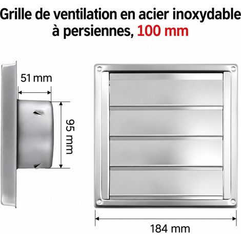 Grille d'aération murale carrée inox 304 100 mm à volets gravitaires sans grille 100mm réf 7810 19 × 19 × 8 cm 330 g – Livraison gratuite