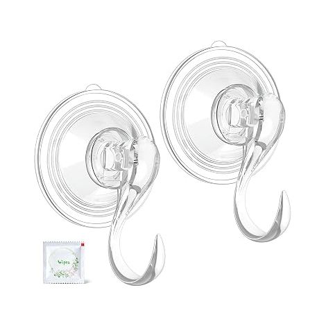 Filiyano-Cintre à ventouse VIS'V avec lingettes humides, capacité de 10 kg, grand format, transparent, lot de 2 Robuste, amovible et réutilisable (1/5)